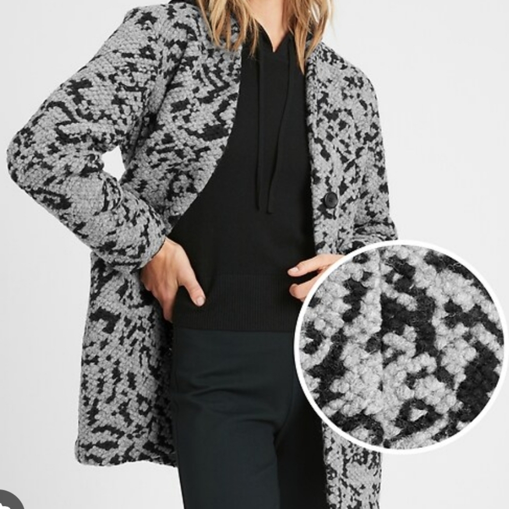 Banana Republic Factory Gray and Black Textured Knit Collarless Coat XS